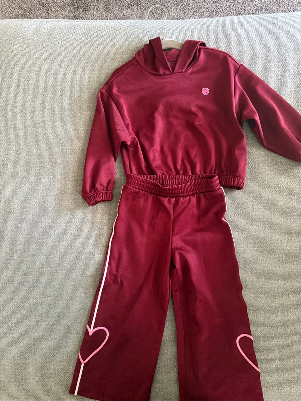 Old Navy Girls Burgundy Hooded Sweatshirt & Pants Set with Pink Heart